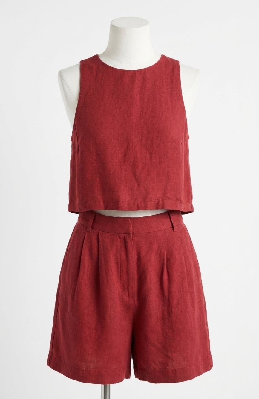 NEW FRENCH CONNECTION birdie linen shell top in brick red